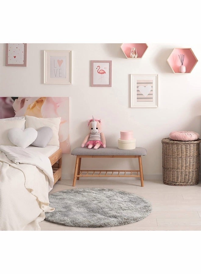 LOKIPA Modern Tie-Dyed Round Area Rug - Ultra Soft Hypoallergenic Plush Shag Rug for Kids & Teens, Non-Slip Circle Floor Mat,Safe Play Nursery Bedroom Carpet, Light Grey Boho Decor - Image 5